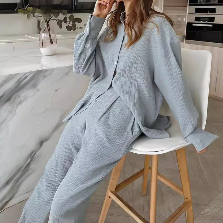 Dame afslappet strik-loungewear-sæt med blødt stof og løstsiddende overdel Stilla