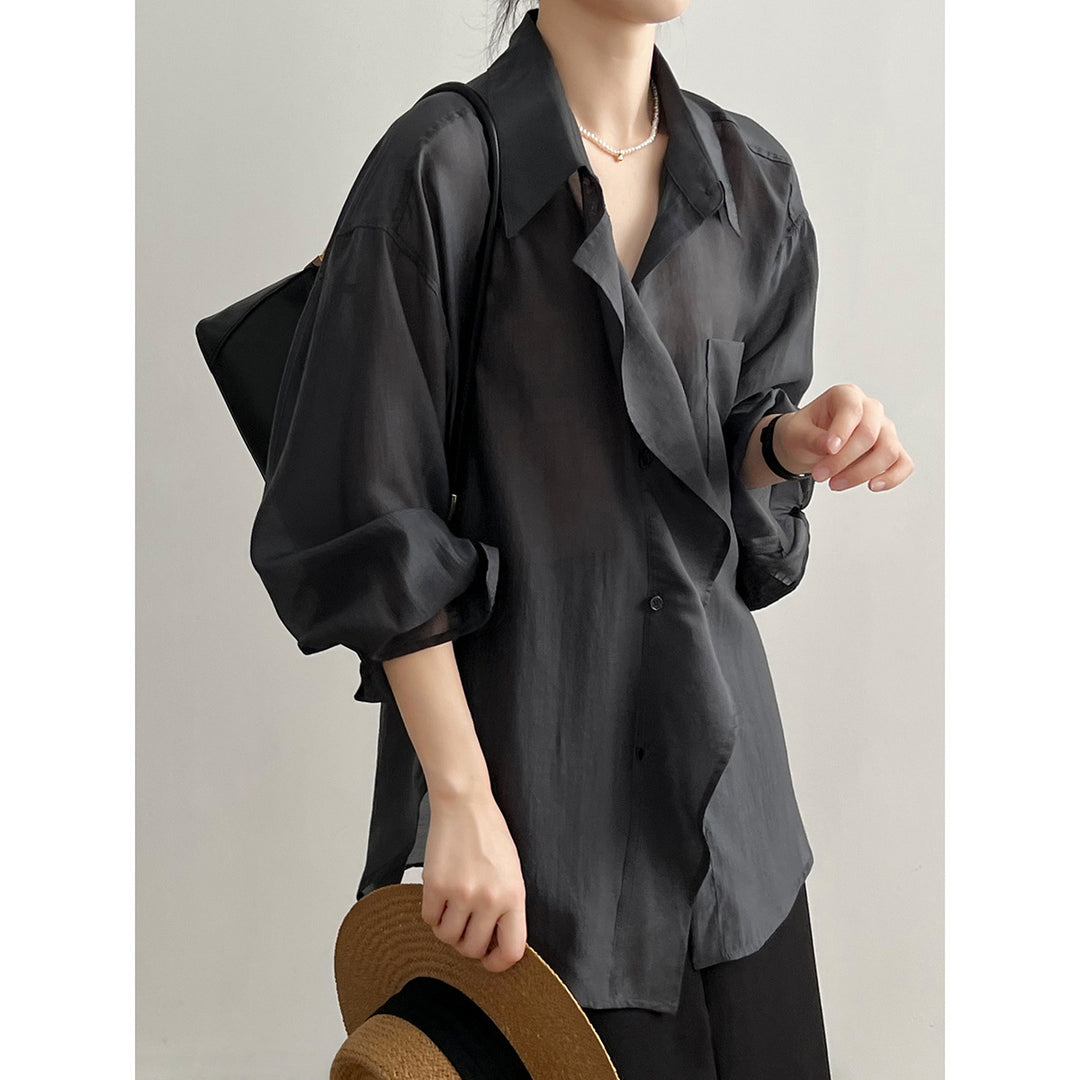 Dame afslappet bluse med oversized snit og fin struktur Stilla