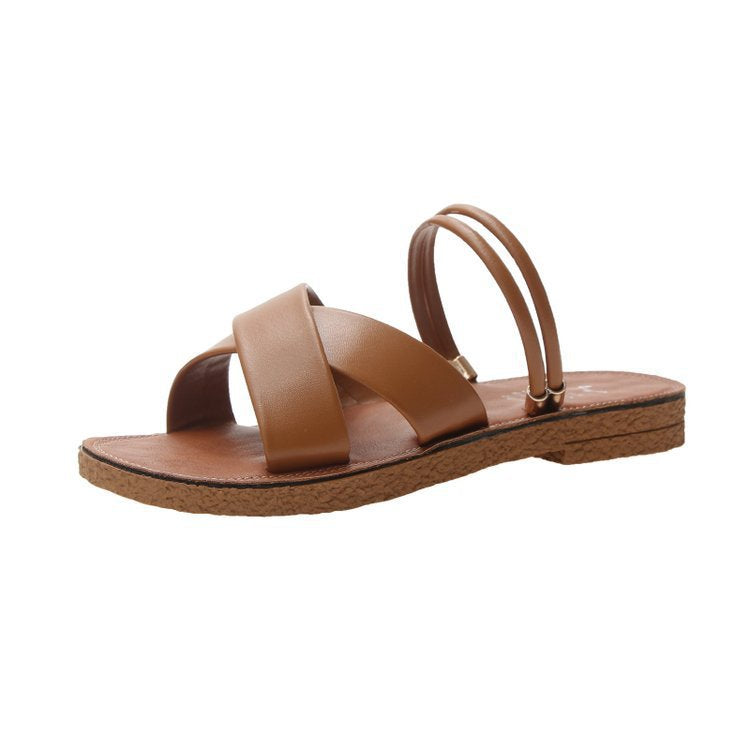 Dame na flade sandaler med krydsede polstringstropper, tredobbelt elastisk hælstrap og ergonomisk korksål Skovae
