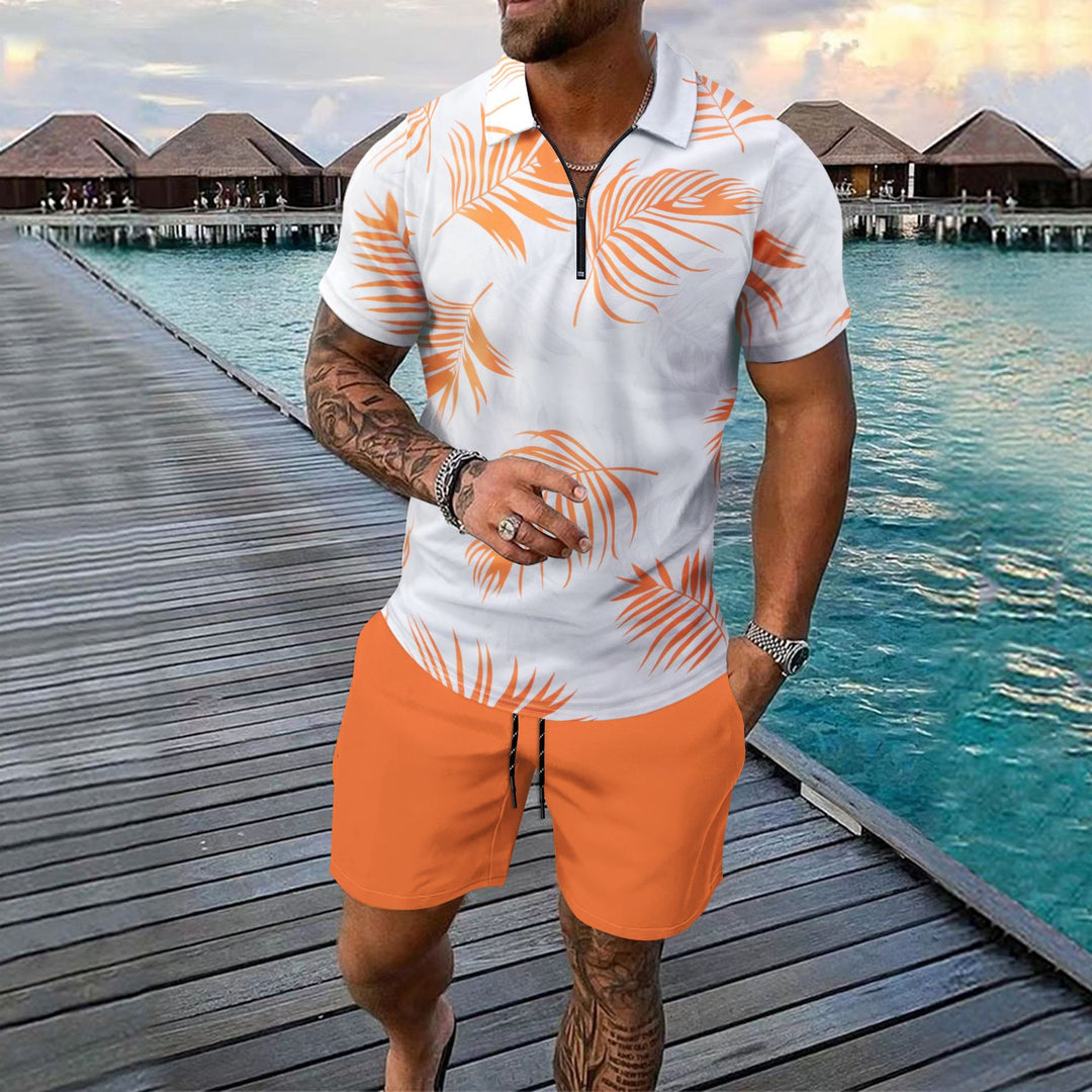 Herrer polo-shirt i tropisk design med lynlås Stilla