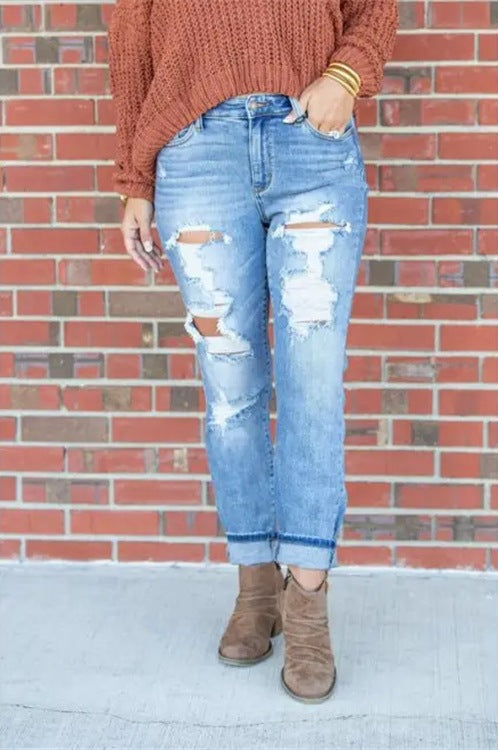 Dame Ripped Boyfriend Jeans med afslappet pasform Stilla