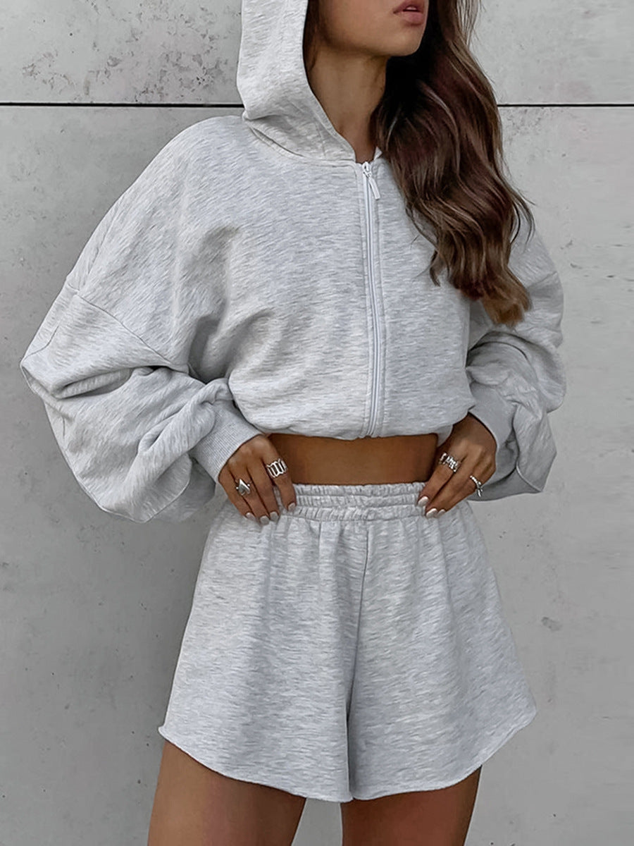 Dame Løs Oversized Hoodie- og Shorts-sæt med volumøse ærmer Stilla
