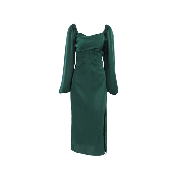 Dame Elegant Midi-kjole med skulderfri silhuet og sidesplit Stilla