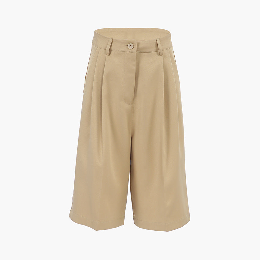 Dame elegante højtaljede shorts med bred ben og stilfuld plissering Stilla