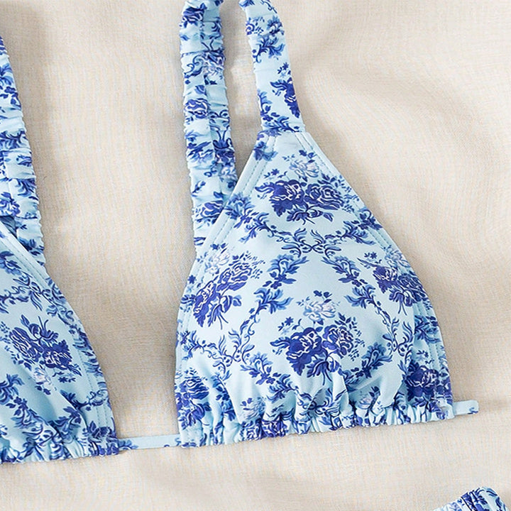 Dame højskæring bikini med blomstermotiv og justerbare stropper Skovae