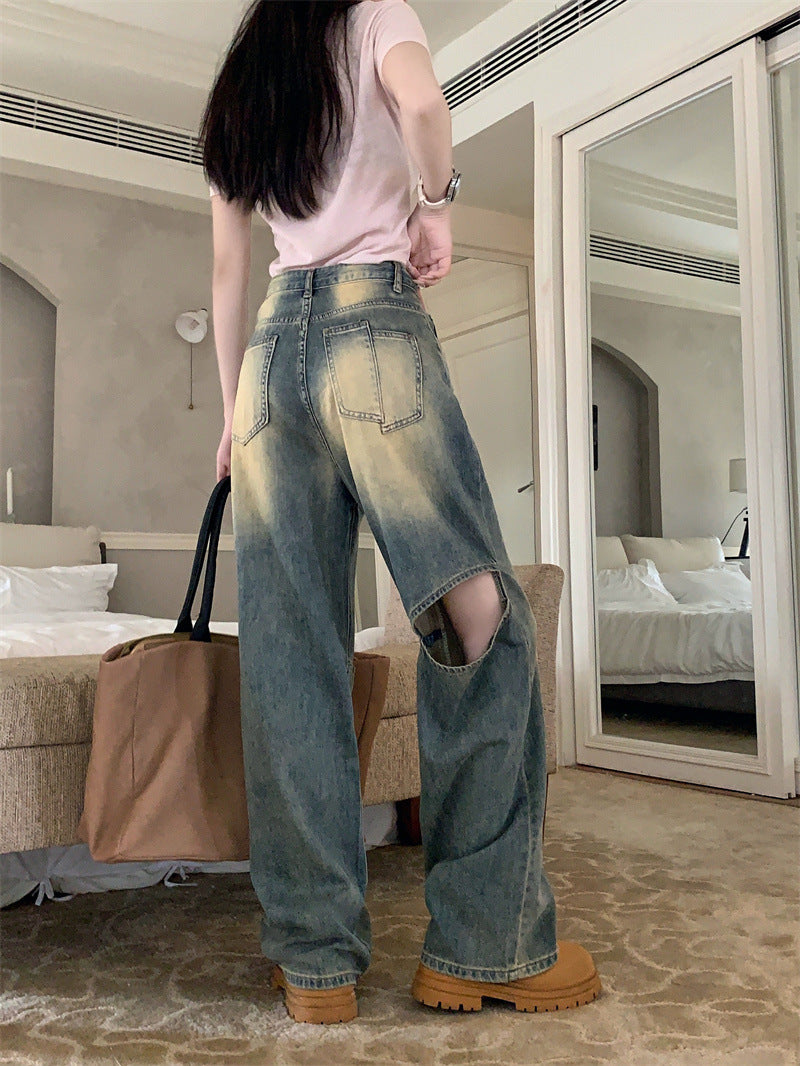 Damer Bred Denim Bukser med Asymmetrisk Knapper Stilla