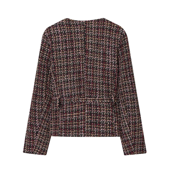 Damer Elegant Tweed Jakke med Dekorative Knapper og Aftageligt Livbælte Stilla