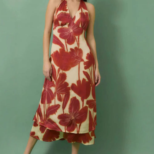 Damer Halter Neck Floral Midi Kjole Stilla