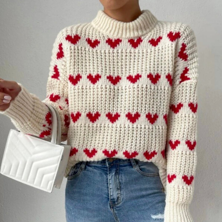 Femme Hjerte mønster Strik pullover Stilla