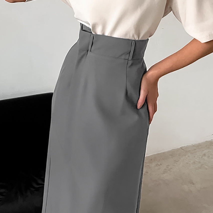Dame Elegant Midi-Nederdel med høj slids og figurformende snit Stilla