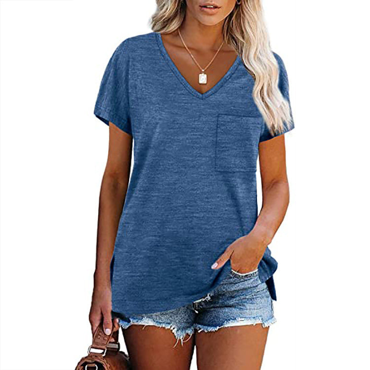 Dame V-formet fritid T-shirt med brystlomme og afslappet pasform Stilla