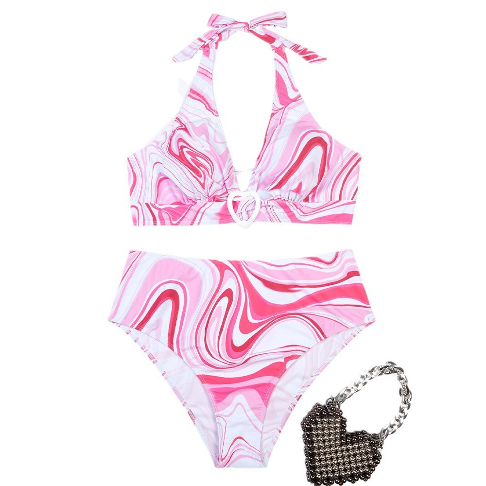 Femme Højtaljede Marmorprint-Bikini-Sæt Stilla