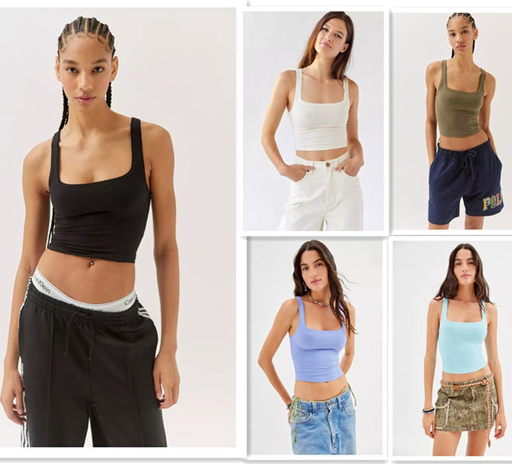 Dame kropsnær Cropped Top med kvadratisk udskæring og ribstruktureret Stilla