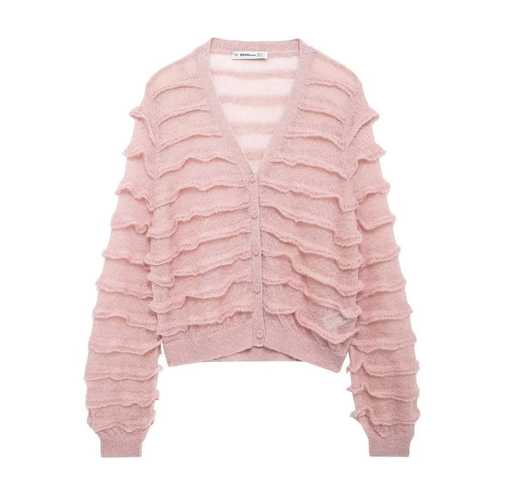 Kvinders cardigan med voluminøse flæse detaljer Stilla