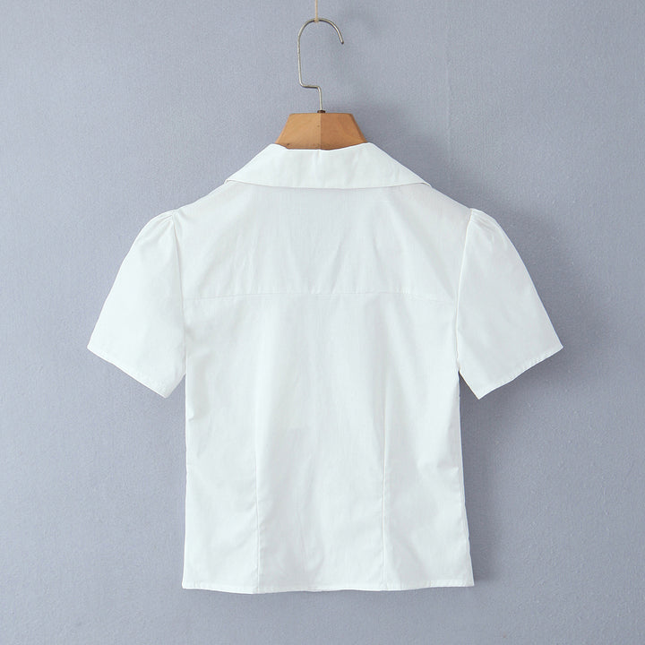 Dame taillet bluse t-shirt med elegante folder og V-udskæring Stilla
