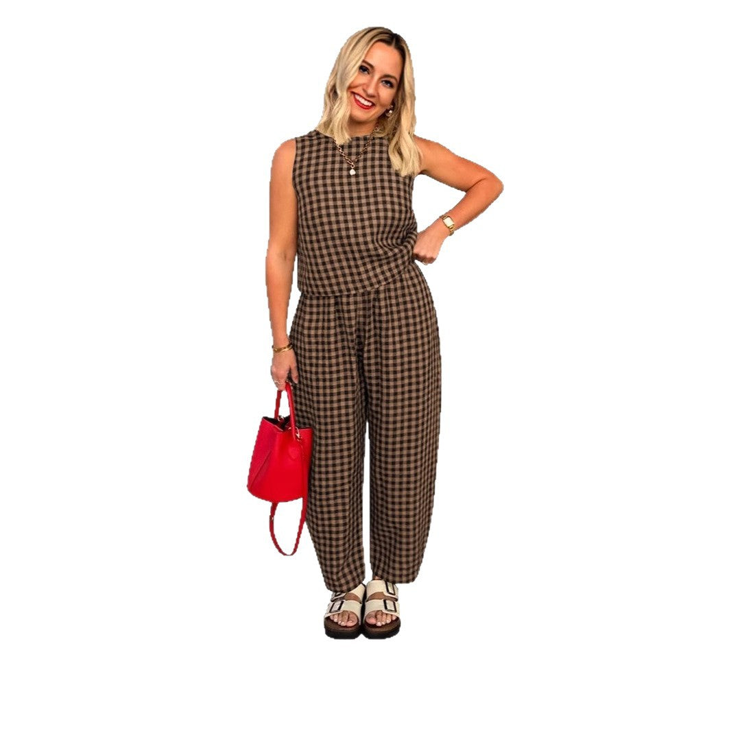 Dame jumpsuit med ternet mønster og afslappet pasform Stilla