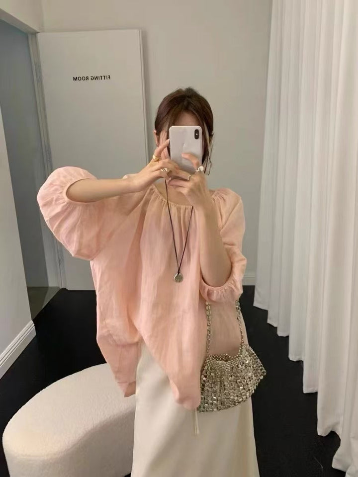 Femme Elegante Off-Shoulder Bluse med Ballonærmer Stilla