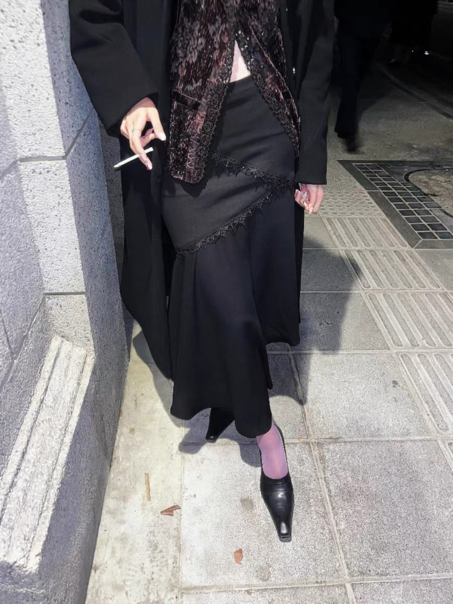 Dame Elegant Nederdel med asymmetrisk kant og spids dekoration Stilla