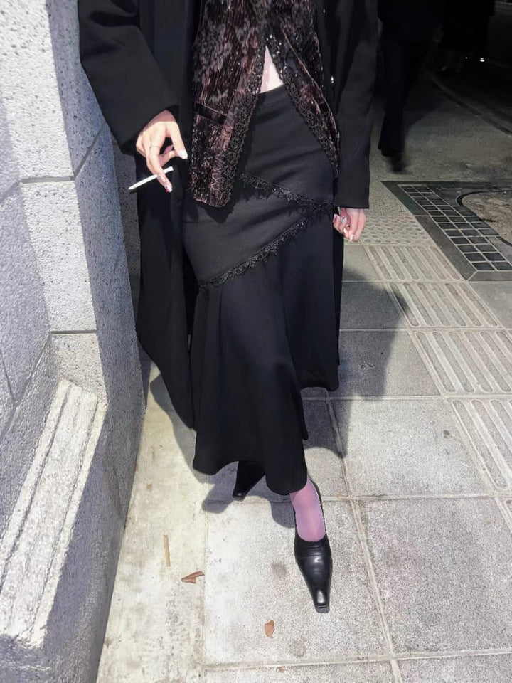 Dame Elegant Nederdel med asymmetrisk kant og spids dekoration Stilla
