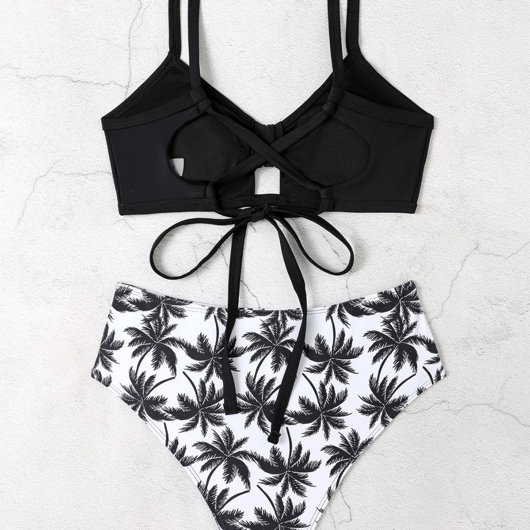 Dame bikini-sæt med blomster-høj talje og moderne knude Skovae