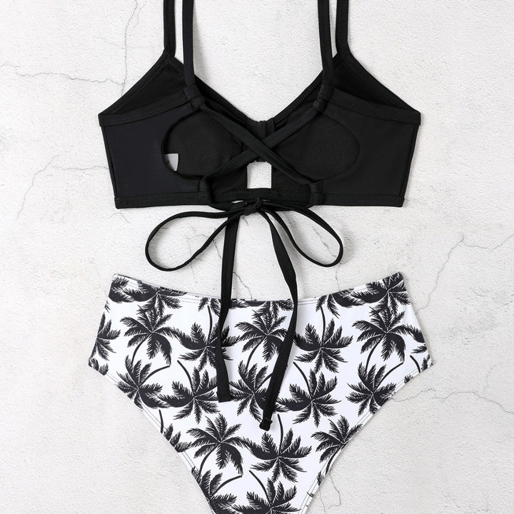 Dame bikini-sæt med blomster-høj talje og moderne knude Skovae