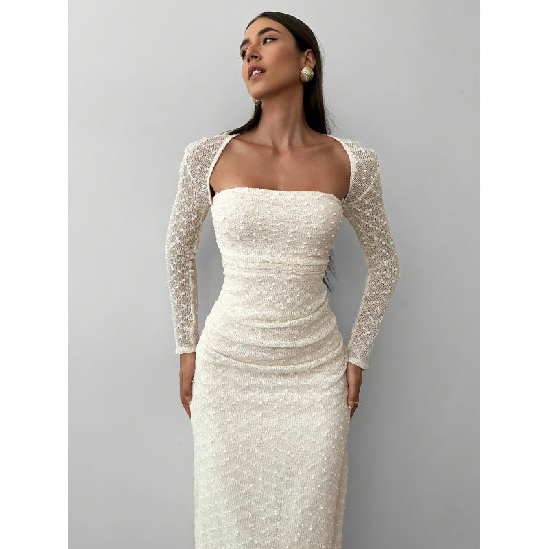 Damen Maxikleid mit transparenten Ärmeln Skovae