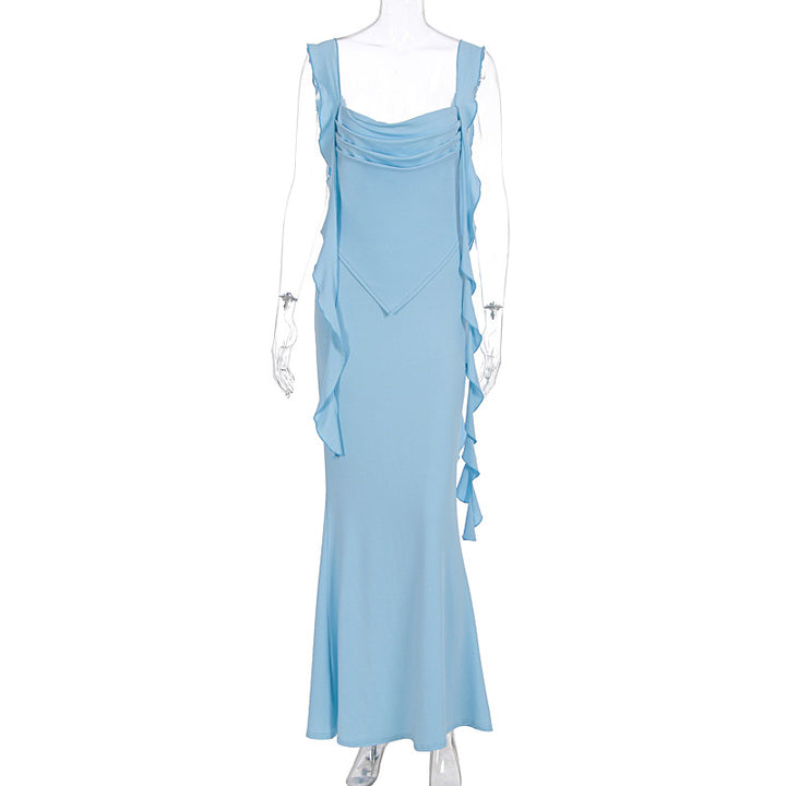 Damer Elegant Maxi-kjole med asymmetriske flæsedetaljer og dyb V-udskæring Skovae