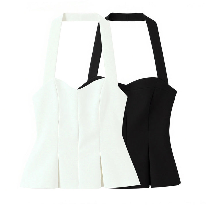 Dame smart Bustier-bluse med figursyet silhuet og dekorativ halterneck Skovae