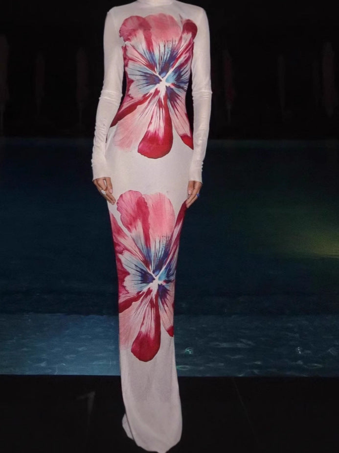Femme Elegant Floral Langærmet Midi Kjole Stilla