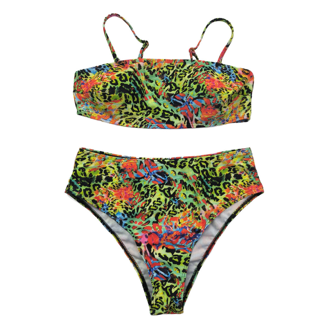 Damer Højskåret Bikini med farverigt Leopardmønster Skovae