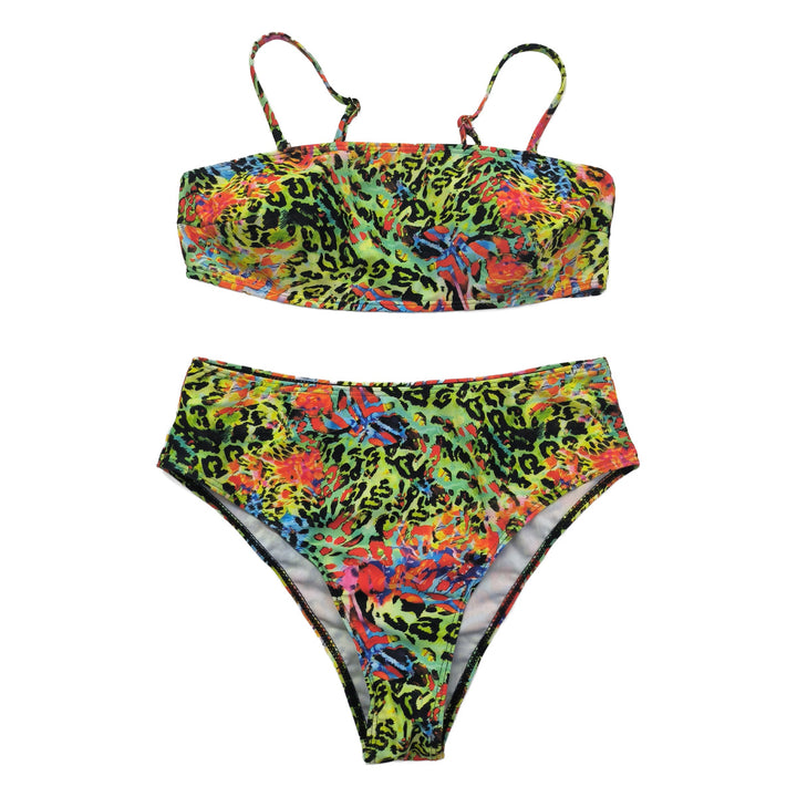 Damer Højskåret Bikini med farverigt Leopardmønster Skovae