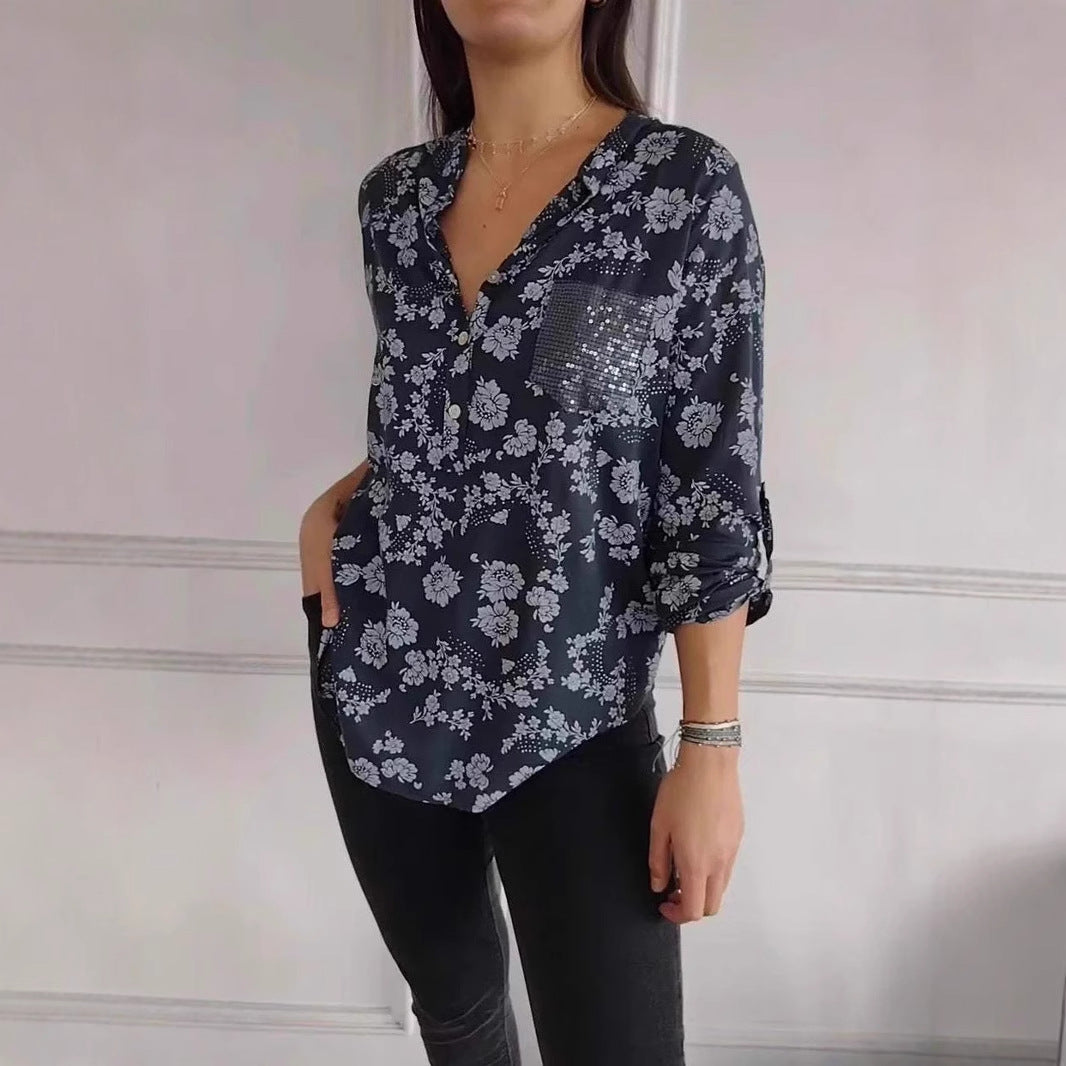 Dame Elegant Floral Knappeskjorte Stilla
