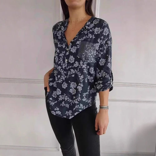 Dame Elegant Floral Knappeskjorte Stilla