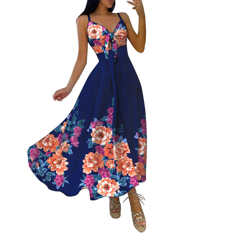 Femme Floral Print Maxi Kjole med justerbare stropper Stilla