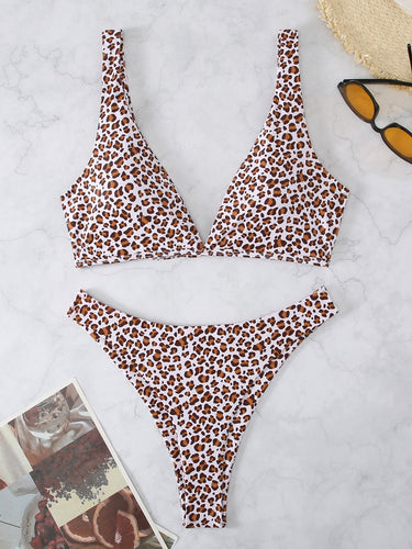Dame Leopardmønster Høj Bikini Sæt Stilla