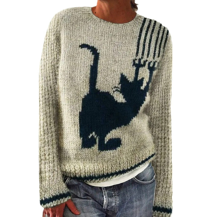 Dame Cozy Sweater med Revmotiv og Stribede Ærmer Stilla