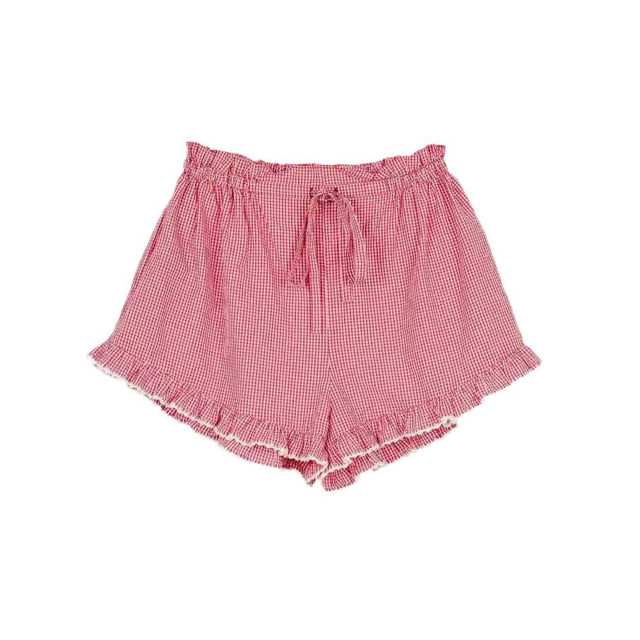 Dame fritidsshorts med elastisk talje og legesygt flæsefor. Stilla