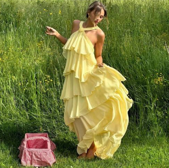 Femme Lagdelt Chiffon Maxi-Kjole Stilla
