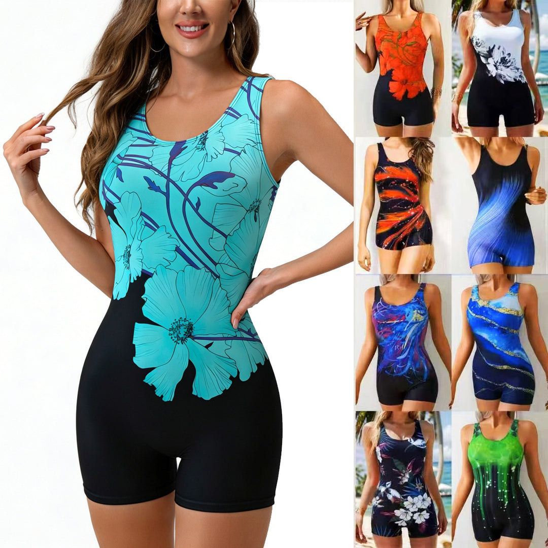 Damer sporty one-piece badedragt med trendy grafikdesign Skovae