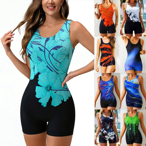 Damer sporty one-piece badedragt med trendy grafikdesign Skovae