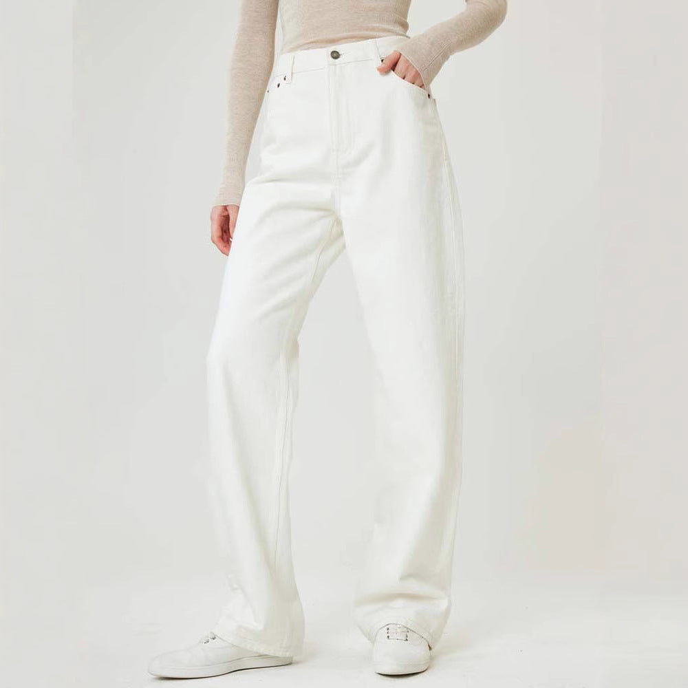 Dame løse højtaljede jeans med lige ben og klassiske knapdetaljer Stilla
