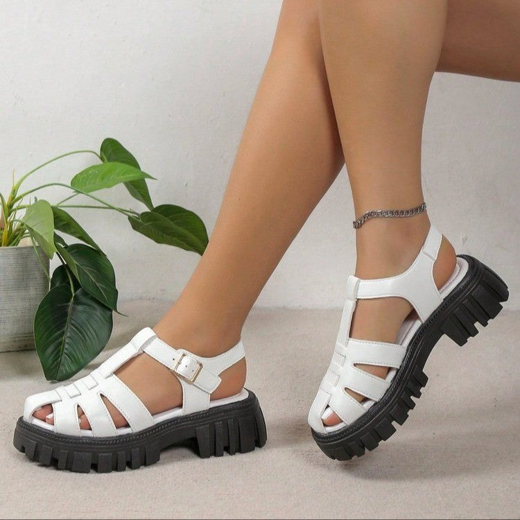 Dame nan Riemchen-sandal i fiskestil med åben tå og grov profilsål Skovae