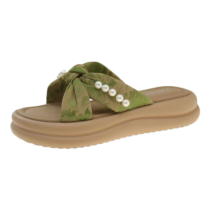 Dame mode flip-flops med elegant knude-design og perlepynt Stilla