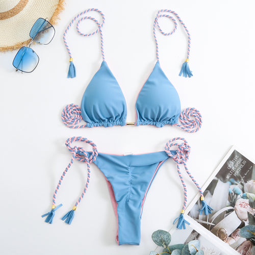 Dame triangel-bikini med trendy kvaster og justerbare bånd Stilla