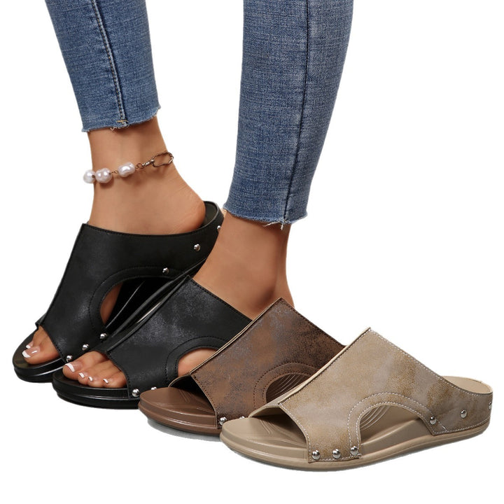 Dame Komfortable Slide-Sandaler med moderne Cut-Out-design og elegant rhinsten pynt Stilla