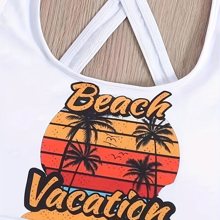 Dame Grafik Crop Top Badedragt Sæt Stilla