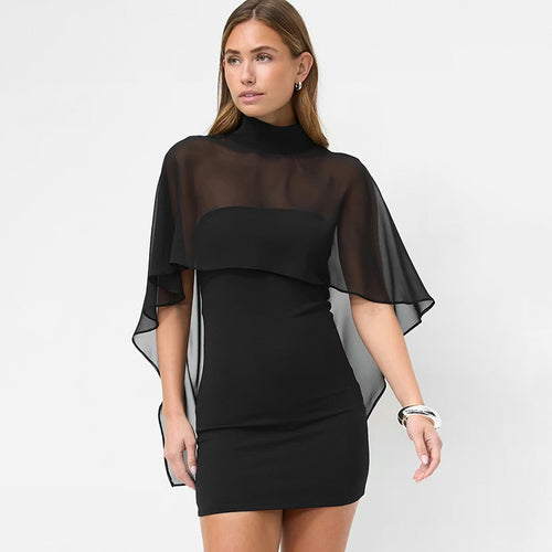 Dame Elegant Wrap Blouse med transparent hætte og asymmetrisk kant Skovae