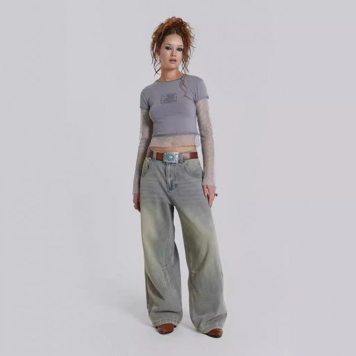 Dame Croppet Stilfuld T-shirt med unik asymmetrisk kant Stilla