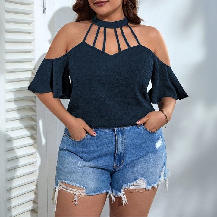 Dame Off-Shoulder Top med høj krave og legende ruffles detaljer Skovae