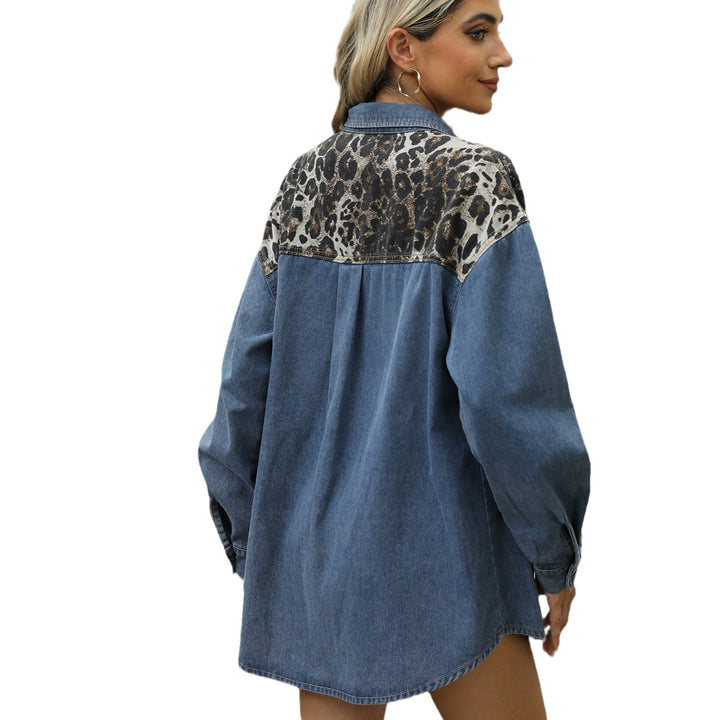 Dame Oversized Jeansskjorte med Leo-mønster Stilla
